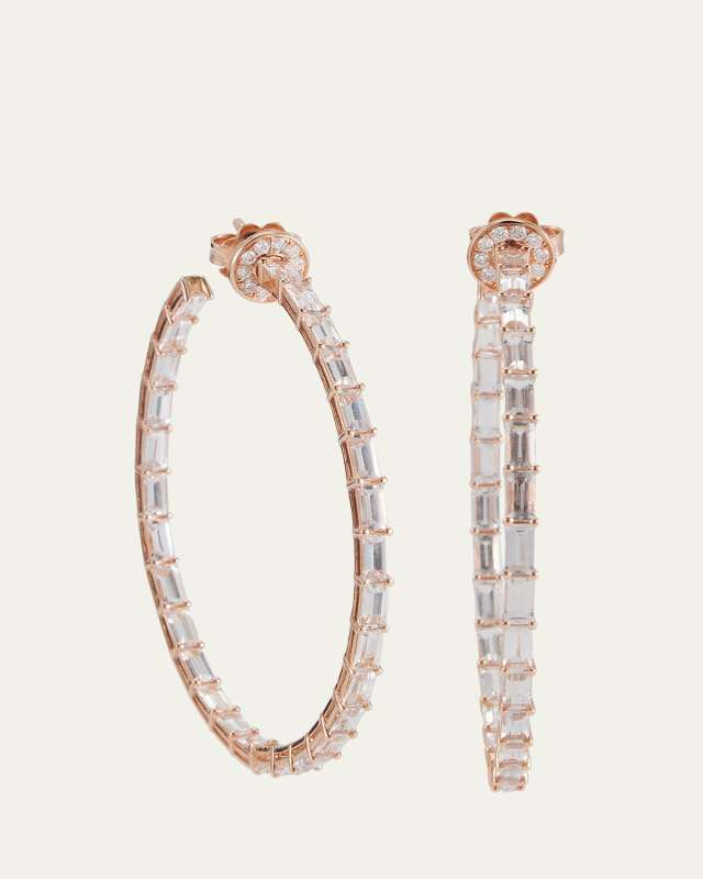18k Rose Gold White Sapphire and Diamond Hoop Earrings